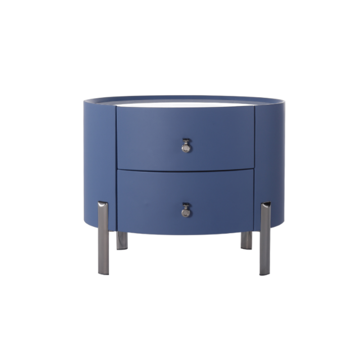 Scandinavian-Style Elliptical Cylinder Nightstand - Scratch-Resistant Top &amp; Faux Leather Upholstery Bedside Table 2-Drawer For Bedroom