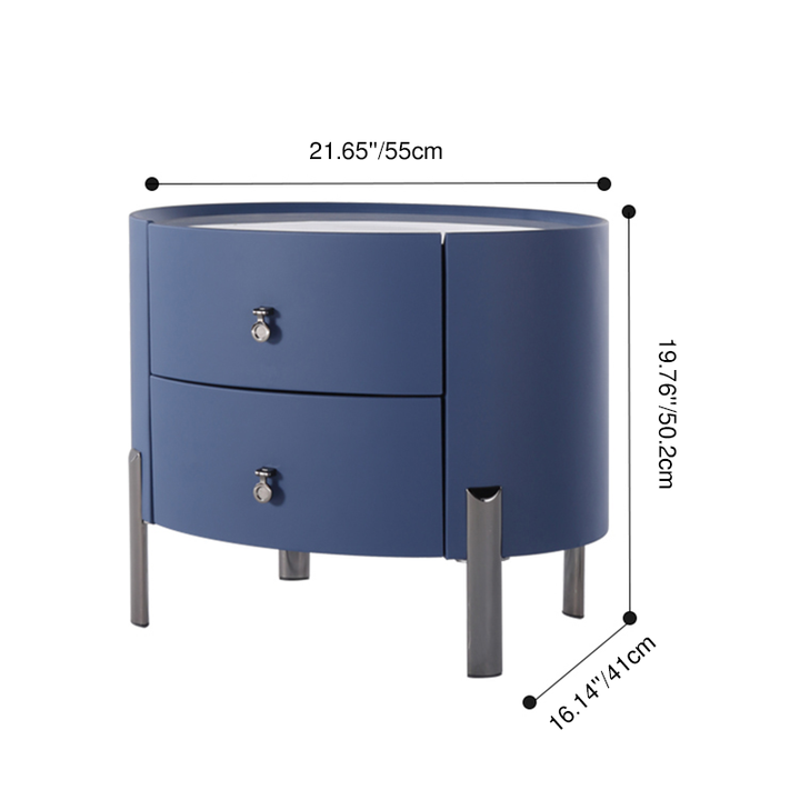 Scandinavian-Style Elliptical Cylinder Nightstand - Scratch-Resistant Top &amp; Faux Leather Upholstery Bedside Table 2-Drawer For Bedroom