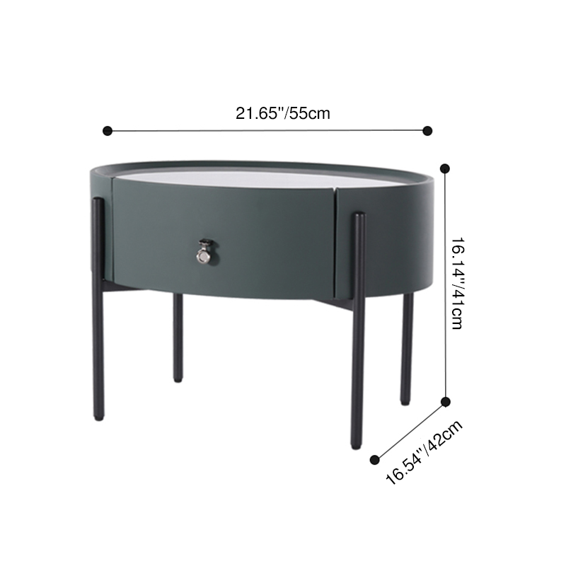 Durable Sintered Stone Top & Faux Leather Nightstand - Scandinavian Design Style Ellipse Bedside Table 1-Drawer For Bedroom