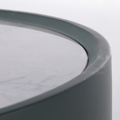 Durable Sintered Stone Top & Faux Leather Nightstand - Scandinavian Design Style Ellipse Bedside Table 1-Drawer For Bedroom