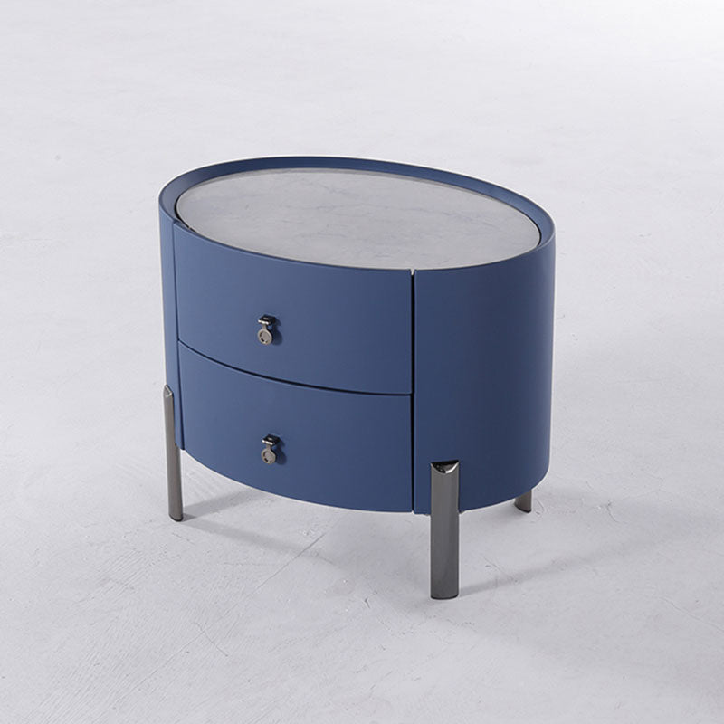 Scandinavian-Style Elliptical Cylinder Nightstand - Scratch-Resistant Top & Faux Leather Upholstery Bedside Table 2-Drawer For Bedroom
