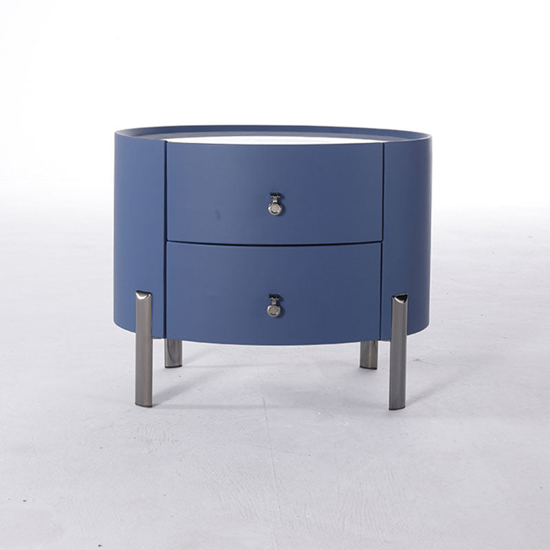 Scandinavian-Style Elliptical Cylinder Nightstand - Scratch-Resistant Top &amp; Faux Leather Upholstery Bedside Table 2-Drawer For Bedroom