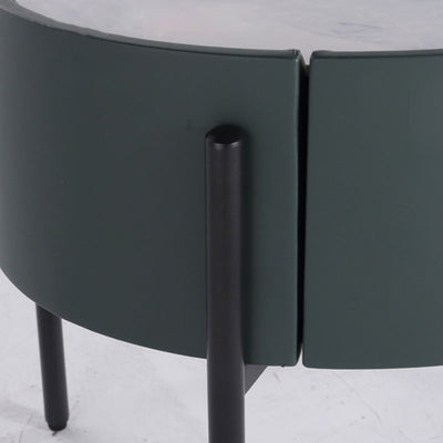 Durable Sintered Stone Top & Faux Leather Nightstand - Scandinavian Design Style Ellipse Bedside Table 1-Drawer For Bedroom