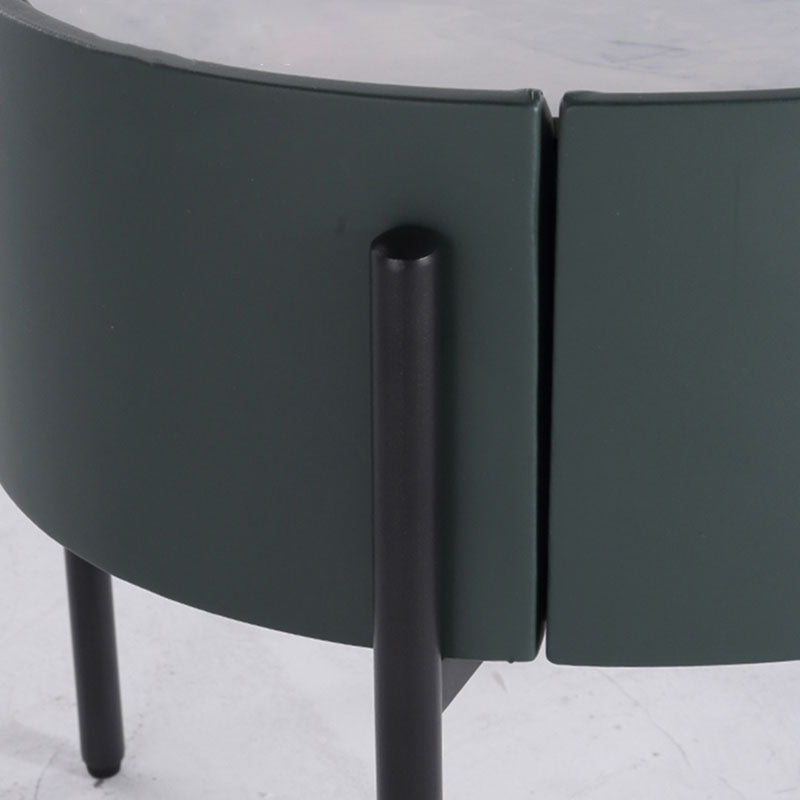 Durable Sintered Stone Top & Faux Leather Nightstand - Scandinavian Design Style Ellipse Bedside Table 1-Drawer For Bedroom