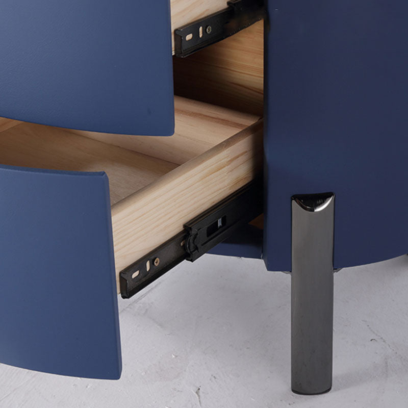 Scandinavian-Style Elliptical Cylinder Nightstand - Scratch-Resistant Top & Faux Leather Upholstery Bedside Table 2-Drawer For Bedroom