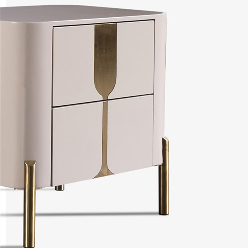 Refined Minimalist Nightstand - E1 Eco-Friendly Frame & Premium Baked Enamel Surface Bedside Table 2-Drawer For Bedroom & Living Room