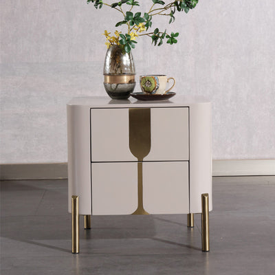 Refined Minimalist Nightstand - E1 Eco-Friendly Frame & Premium Baked Enamel Surface Bedside Table 2-Drawer For Bedroom & Living Room