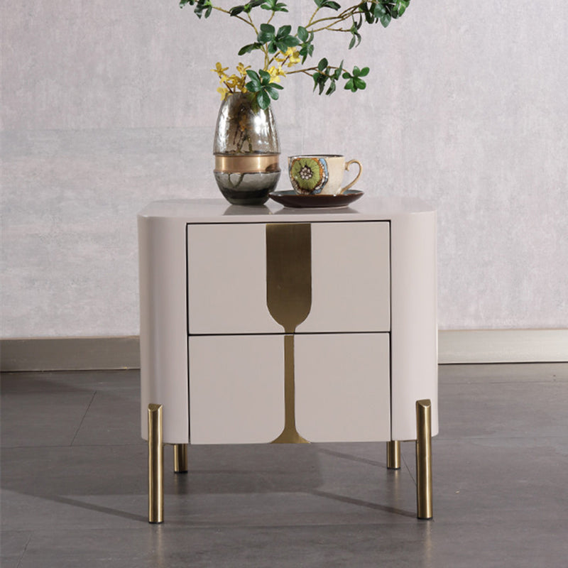 Refined Minimalist Nightstand - E1 Eco-Friendly Frame & Premium Baked Enamel Surface Bedside Table 2-Drawer For Bedroom & Living Room