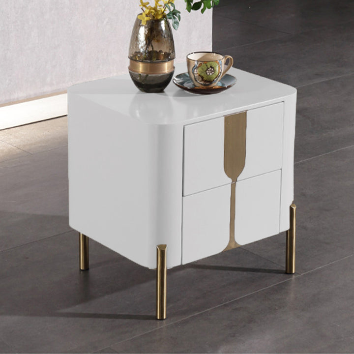 Table de chevet minimaliste raffiné - Structure écologique E1 et surface en émail cuit haut de gamme, table de chevet à 2 tiroirs pour chambre et salon 