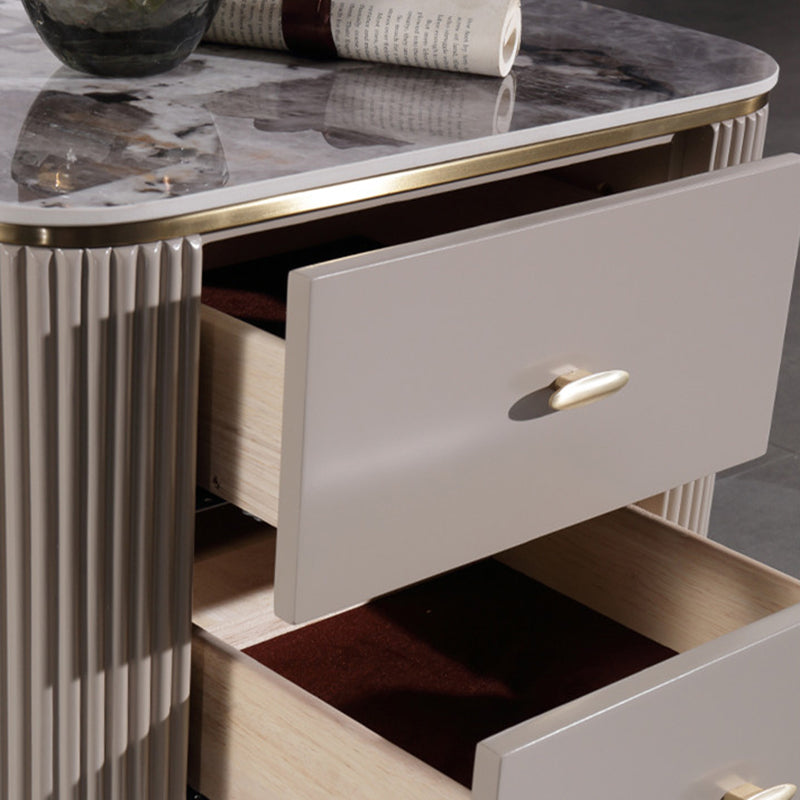 Elegant Light Luxury Nightstand - Heat-Resistant Sintered Stone Top & Baked-Enamel Craftsmanship Bedside Table 2-Drawer For Bedroom