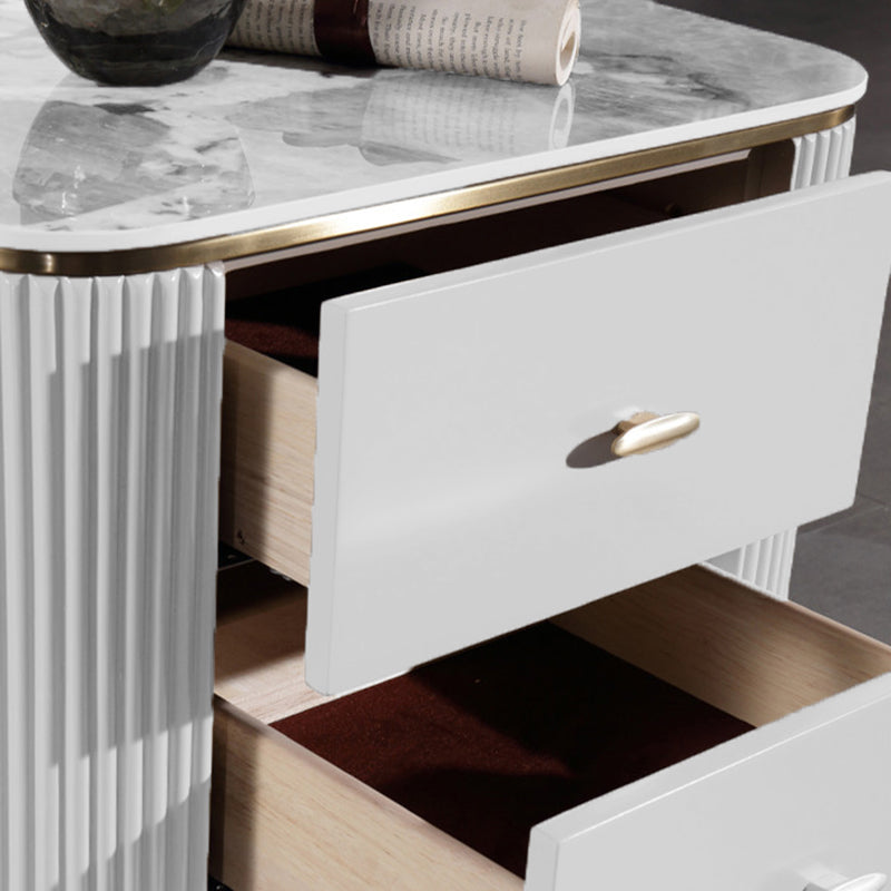 Elegant Light Luxury Nightstand - Heat-Resistant Sintered Stone Top &amp; Baked-Enamel Craftsmanship Bedside Table 2-Drawer For Bedroom