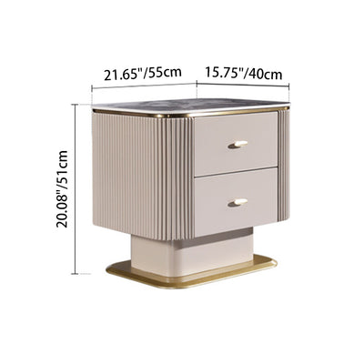 Elegant Light Luxury Nightstand - Heat-Resistant Sintered Stone Top & Baked-Enamel Craftsmanship Bedside Table 2-Drawer For Bedroom