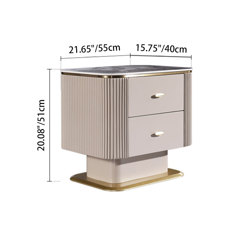 Elegant Light Luxury Nightstand - Heat-Resistant Sintered Stone Top & Baked-Enamel Craftsmanship Bedside Table 2-Drawer For Bedroom
