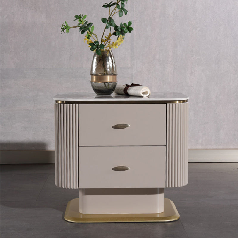 Elegant Light Luxury Nightstand - Heat-Resistant Sintered Stone Top & Baked-Enamel Craftsmanship Bedside Table 2-Drawer For Bedroom