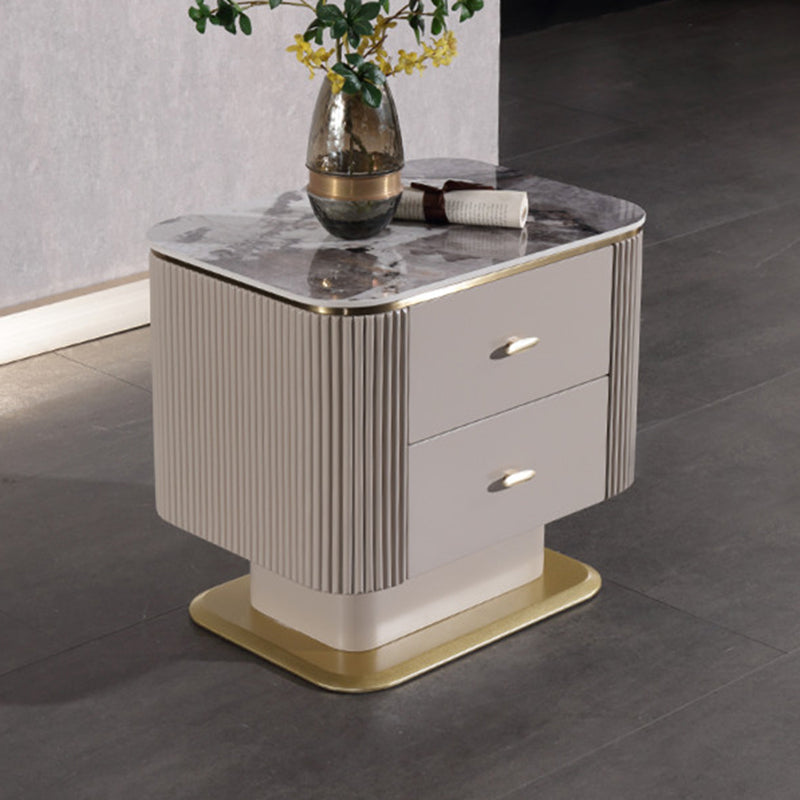 Elegant Light Luxury Nightstand - Heat-Resistant Sintered Stone Top & Baked-Enamel Craftsmanship Bedside Table 2-Drawer For Bedroom