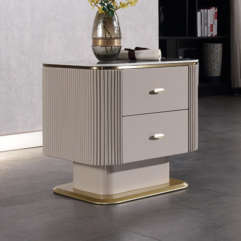 Elegant Light Luxury Nightstand - Heat-Resistant Sintered Stone Top & Baked-Enamel Craftsmanship Bedside Table 2-Drawer For Bedroom