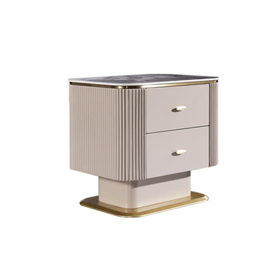 Elegant Light Luxury Nightstand - Heat-Resistant Sintered Stone Top & Baked-Enamel Craftsmanship Bedside Table 2-Drawer For Bedroom