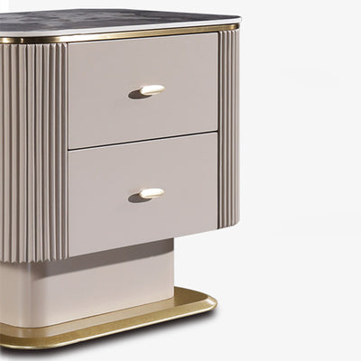Elegant Light Luxury Nightstand - Heat-Resistant Sintered Stone Top & Baked-Enamel Craftsmanship Bedside Table 2-Drawer For Bedroom