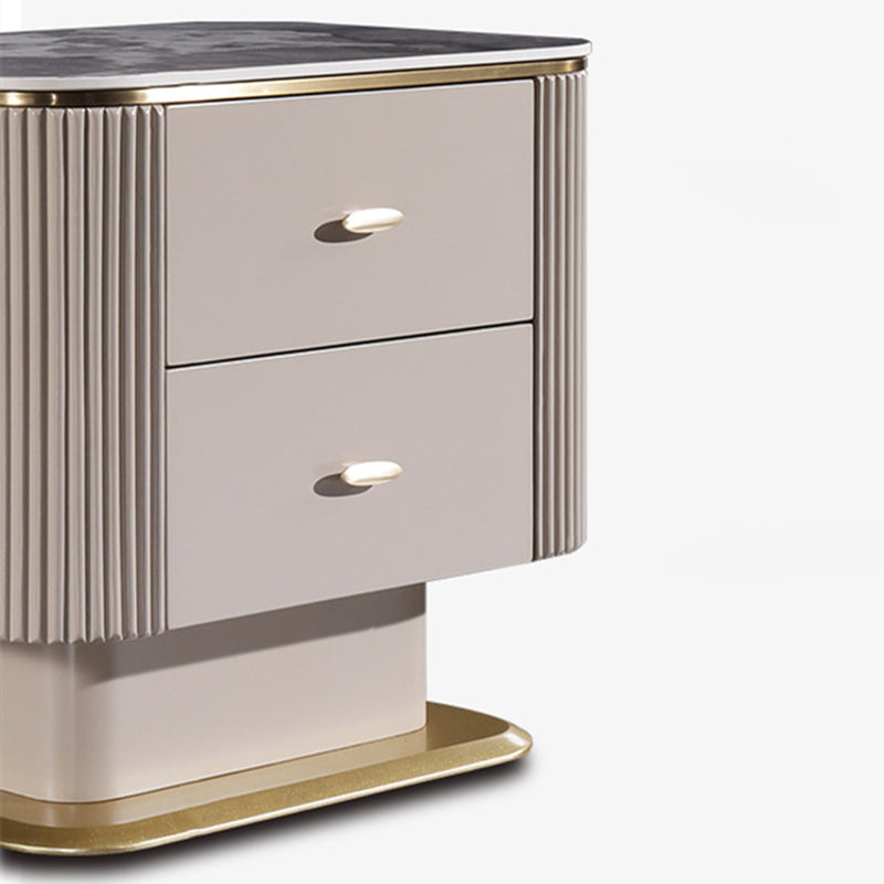 Elegant Light Luxury Nightstand - Heat-Resistant Sintered Stone Top & Baked-Enamel Craftsmanship Bedside Table 2-Drawer For Bedroom