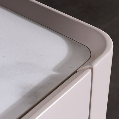 Durable Minimalist Nightstand - Sintered Rock Slab Top & Solid Wood Drawer Storage Bedside Table 1-Drawer For Bedroom