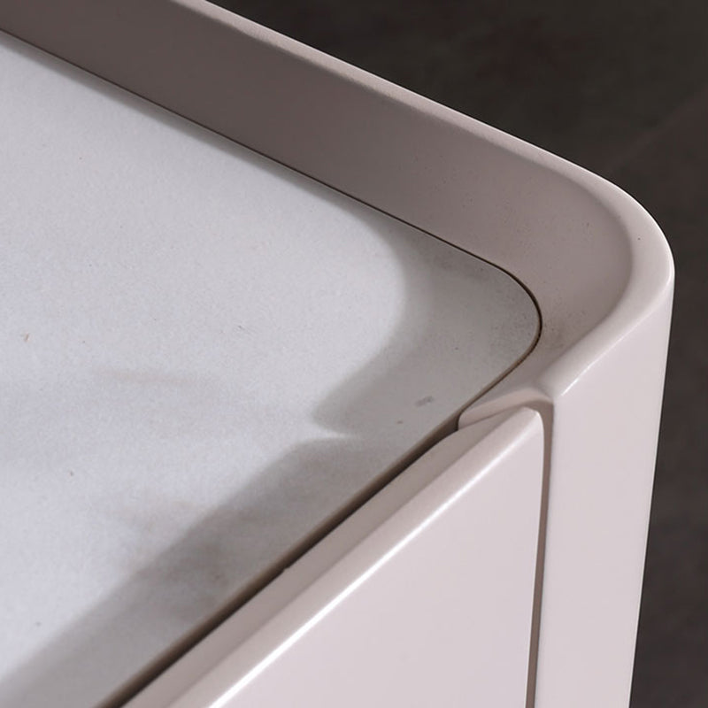 Durable Minimalist Nightstand - Sintered Rock Slab Top & Solid Wood Drawer Storage Bedside Table 1-Drawer For Bedroom