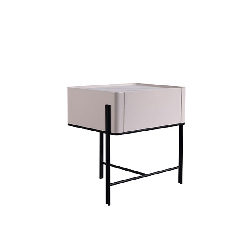 Durable Minimalist Nightstand - Sintered Rock Slab Top & Solid Wood Drawer Storage Bedside Table 1-Drawer For Bedroom