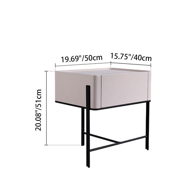 Durable Minimalist Nightstand - Sintered Rock Slab Top & Solid Wood Drawer Storage Bedside Table 1-Drawer For Bedroom