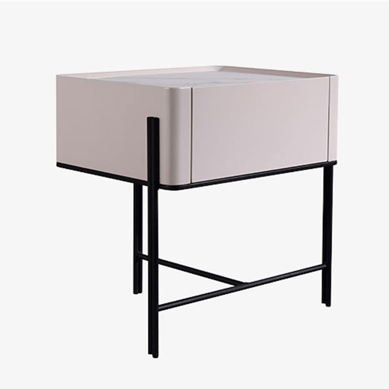 Mesita de noche minimalista duradera - Encimera de losa de roca sinterizada y cajón de madera maciza para almacenamiento junto a la cama 1 cajón para dormitorio 