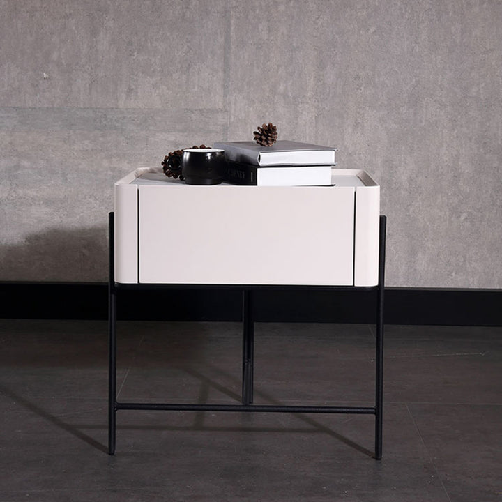 Mesita de noche minimalista duradera - Encimera de losa de roca sinterizada y cajón de madera maciza para almacenamiento junto a la cama 1 cajón para dormitorio 