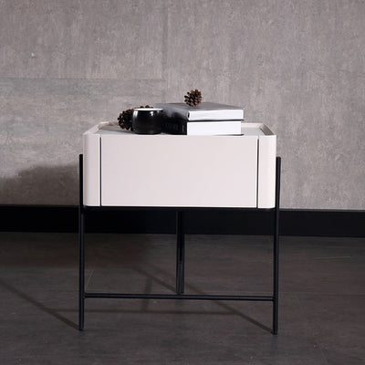 Durable Minimalist Nightstand - Sintered Rock Slab Top & Solid Wood Drawer Storage Bedside Table 1-Drawer For Bedroom