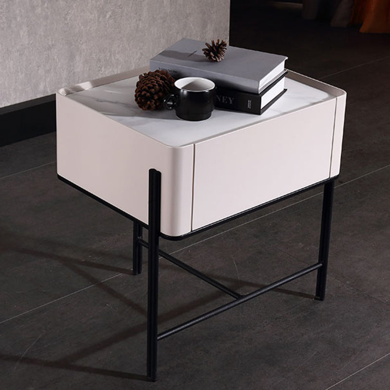 Durable Minimalist Nightstand - Sintered Rock Slab Top & Solid Wood Drawer Storage Bedside Table 1-Drawer For Bedroom