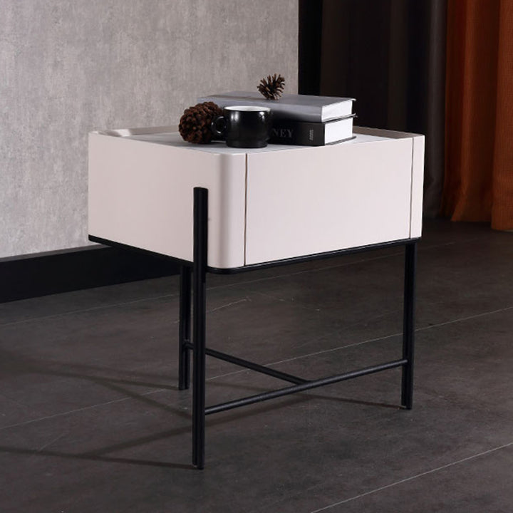 Mesita de noche minimalista duradera - Encimera de losa de roca sinterizada y cajón de madera maciza para almacenamiento junto a la cama 1 cajón para dormitorio 