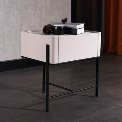 Durable Minimalist Nightstand - Sintered Rock Slab Top & Solid Wood Drawer Storage Bedside Table 1-Drawer For Bedroom