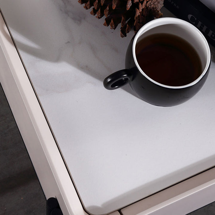 Mesita de noche minimalista duradera - Encimera de losa de roca sinterizada y cajón de madera maciza para almacenamiento junto a la cama 1 cajón para dormitorio 