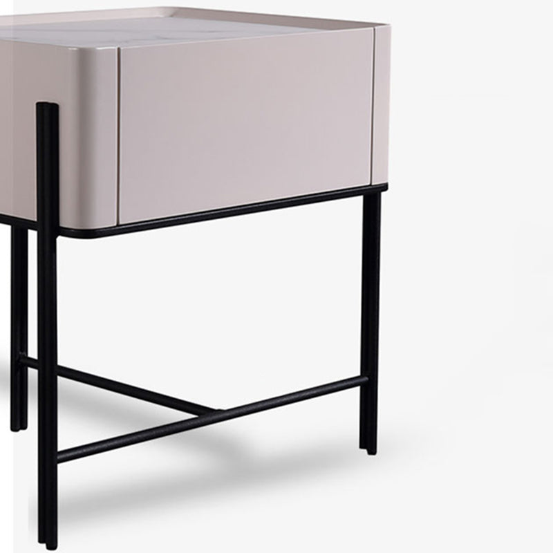 Mesita de noche minimalista duradera - Encimera de losa de roca sinterizada y cajón de madera maciza para almacenamiento junto a la cama 1 cajón para dormitorio 