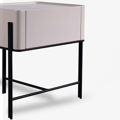 Durable Minimalist Nightstand - Sintered Rock Slab Top & Solid Wood Drawer Storage Bedside Table 1-Drawer For Bedroom