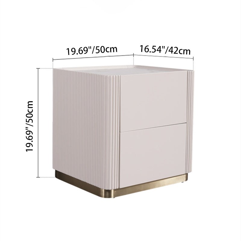 Minimalist Aesthetics Storage Function Nightstand - Scratch-Resistant Sintered Rock Stone Top Bedside Table 2-Drawer For Bedroom