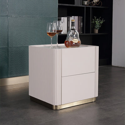 Minimalist Aesthetics Storage Function Nightstand - Scratch-Resistant Sintered Rock Stone Top Bedside Table 2-Drawer For Bedroom