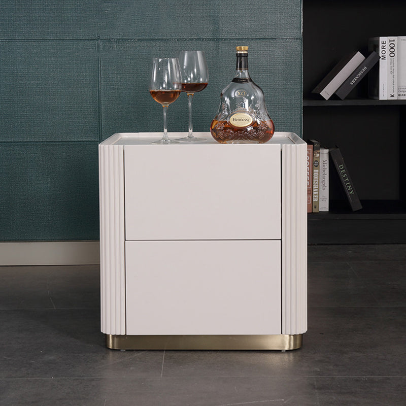 Minimalist Aesthetics Storage Function Nightstand - Scratch-Resistant Sintered Rock Stone Top Bedside Table 2-Drawer For Bedroom