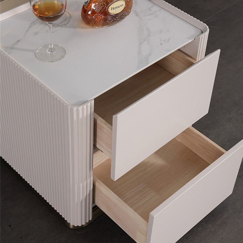 Minimalist Aesthetics Storage Function Nightstand - Scratch-Resistant Sintered Rock Stone Top Bedside Table 2-Drawer For Bedroom