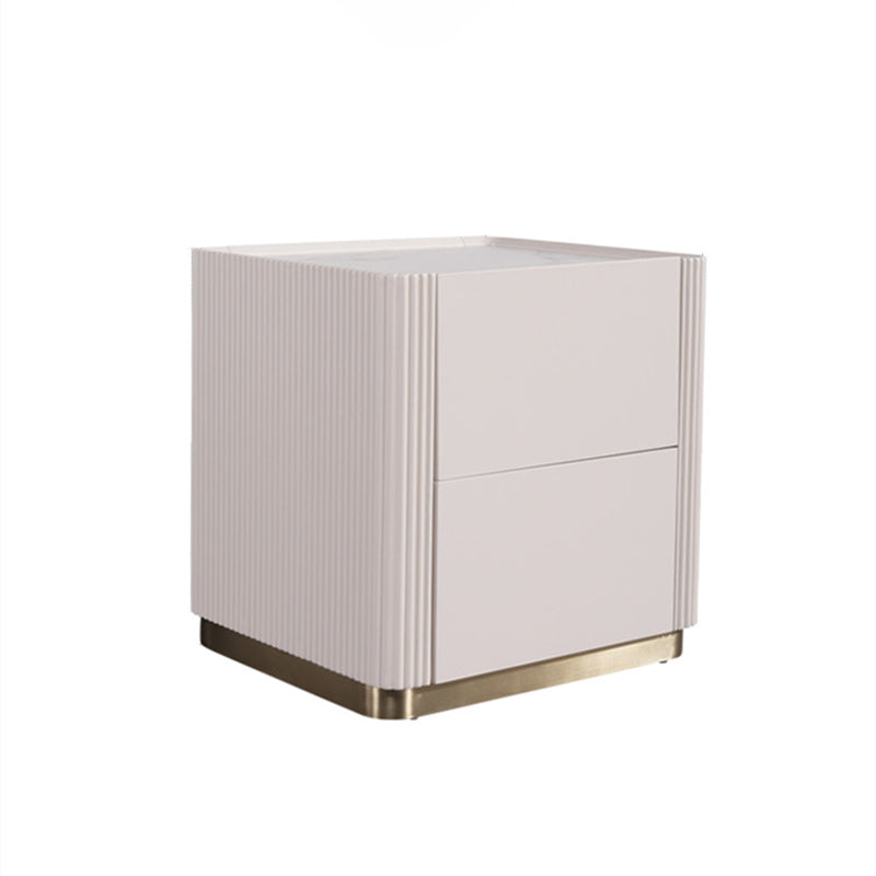 Minimalist Aesthetics Storage Function Nightstand - Scratch-Resistant Sintered Rock Stone Top Bedside Table 2-Drawer For Bedroom