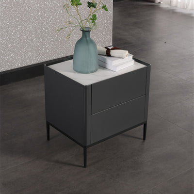 Space-Saving Minimalist Nightstand - Long-Lasting Baking Paint Color Bedside Table 2-Drawer For Bedroom