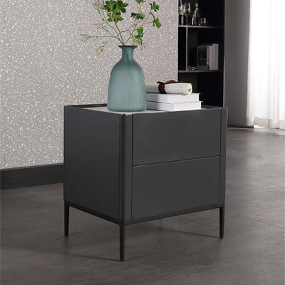 Space-Saving Minimalist Nightstand - Long-Lasting Baking Paint Color Bedside Table 2-Drawer For Bedroom