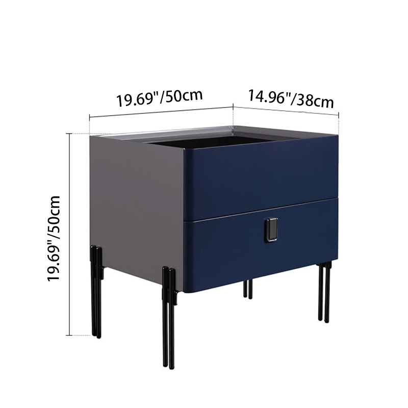 Table de nuit au design industriel distinctif - matériau écologique E1 associé à une table de chevet en verre trempé, 2 tiroirs, pour chambre à coucher 