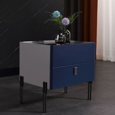 Distinctive Industrial Design Nightstand - E1 Eco-Friendly Material Meets Tempered Glass Bedside Table 2-Drawer For Bedroom