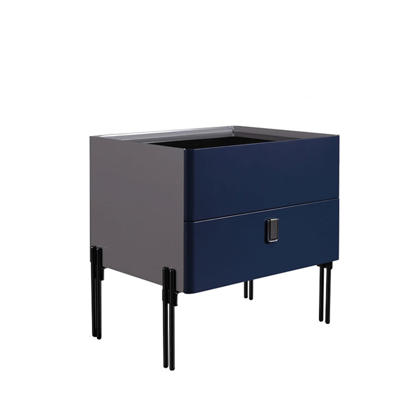 Table de nuit au design industriel distinctif - matériau écologique E1 associé à une table de chevet en verre trempé, 2 tiroirs, pour chambre à coucher 