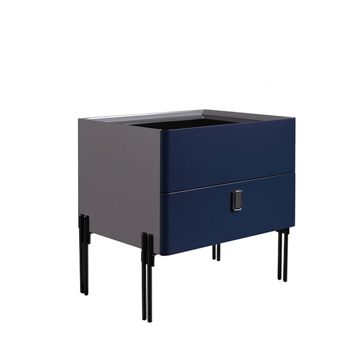 Table de nuit au design industriel distinctif - matériau écologique E1 associé à une table de chevet en verre trempé, 2 tiroirs, pour chambre à coucher 