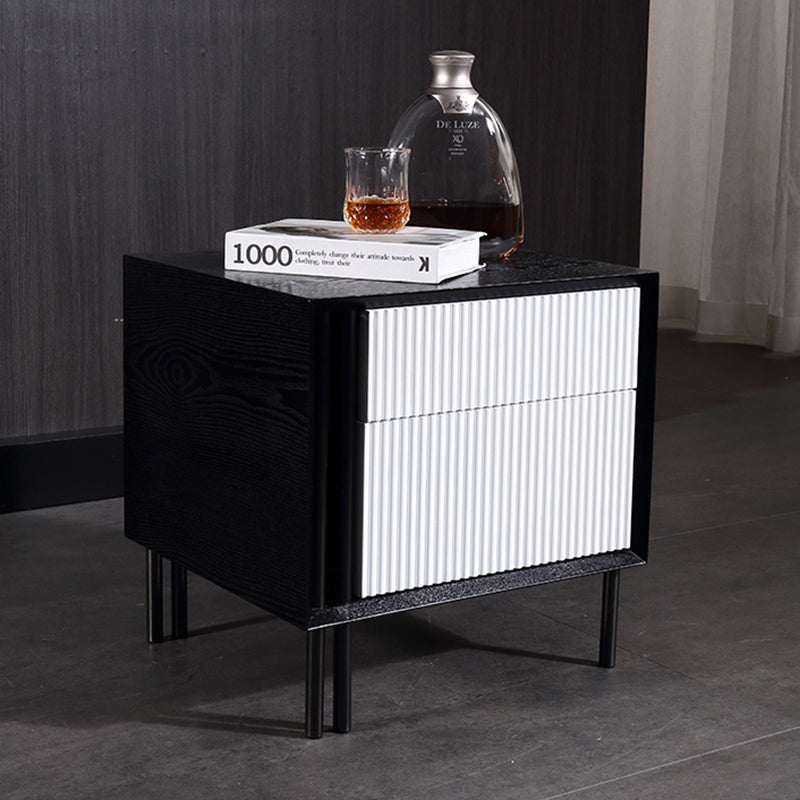 Artistic Modern Minimalist Nightstand - Wave-Patterned Baking Paint & Eye-Catching Color Block Bedside Table 2-Drawer For Bedroom