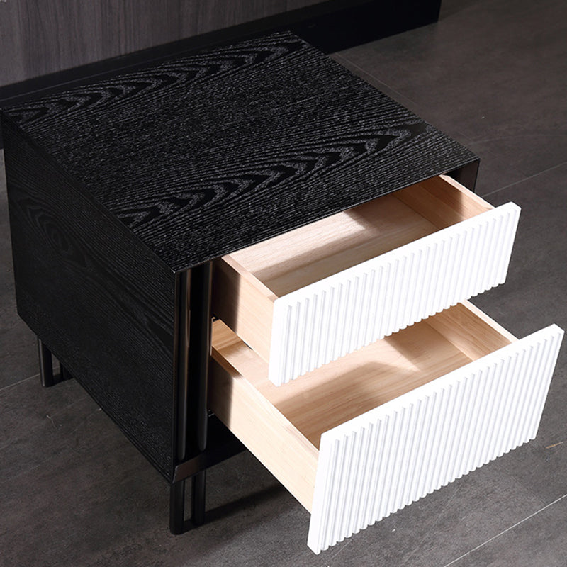 Artistic Modern Minimalist Nightstand - Wave-Patterned Baking Paint & Eye-Catching Color Block Bedside Table 2-Drawer For Bedroom