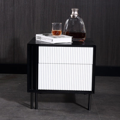 Artistic Modern Minimalist Nightstand - Wave-Patterned Baking Paint & Eye-Catching Color Block Bedside Table 2-Drawer For Bedroom